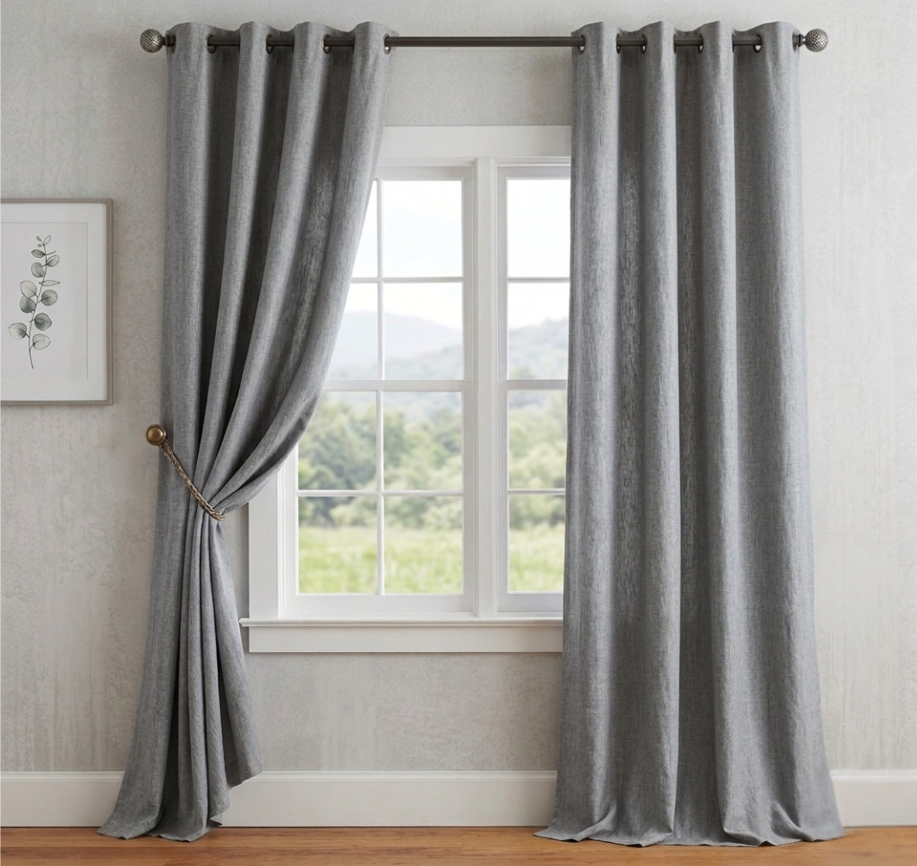 Pottery Barn Belgian Flax Linen Curtain Panels 100×84″ Chambray Gray Set of 2