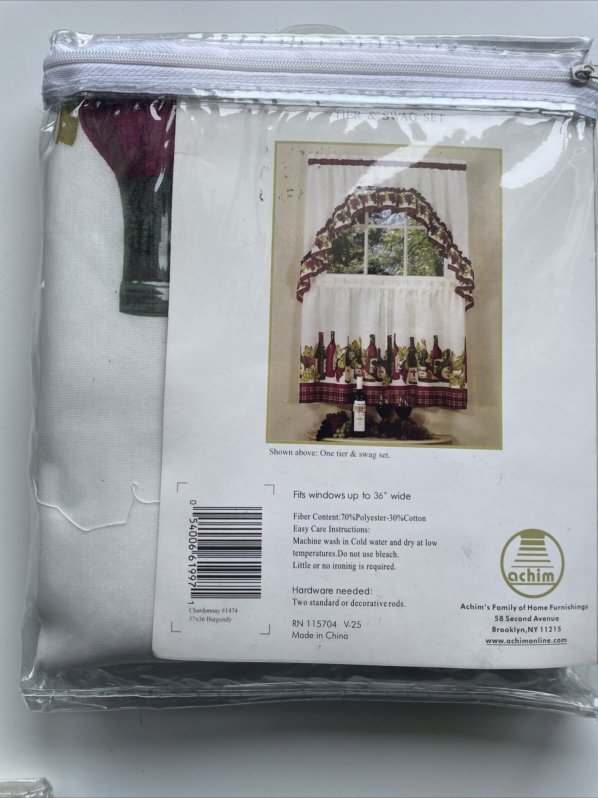 Chardonnay Bottle Printed Kitchen Curtain, 57×36 & 57×30 Inches