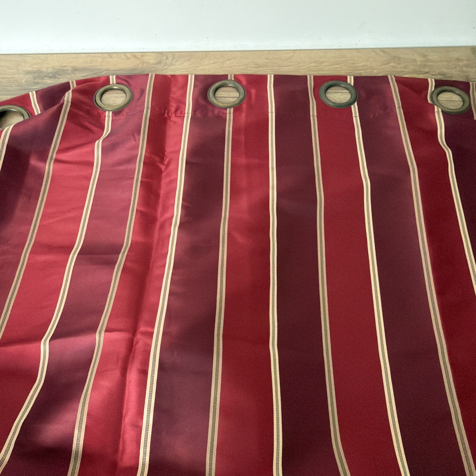 World Market Lot 2 Curtain Panels 54” X 84 Bronze Grommet Red Gold Stripe Lined