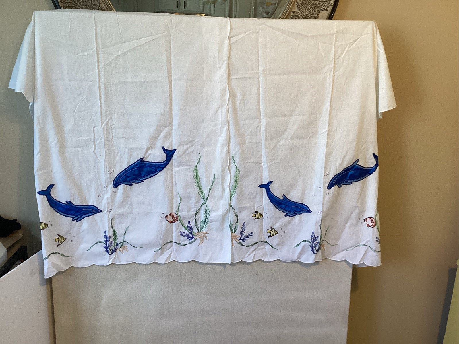Unbranded curtain set of 4 2 curtains 2 sways fish ocean cross stitch beach