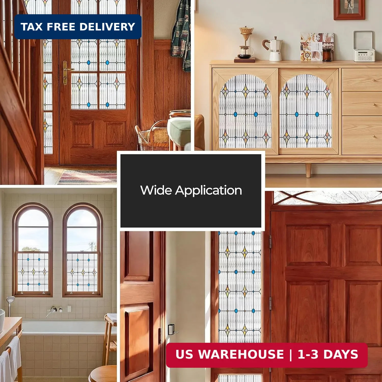 ADD.HERES Window Privacy Film, Stained Glass Decorative Static Cling, Removable