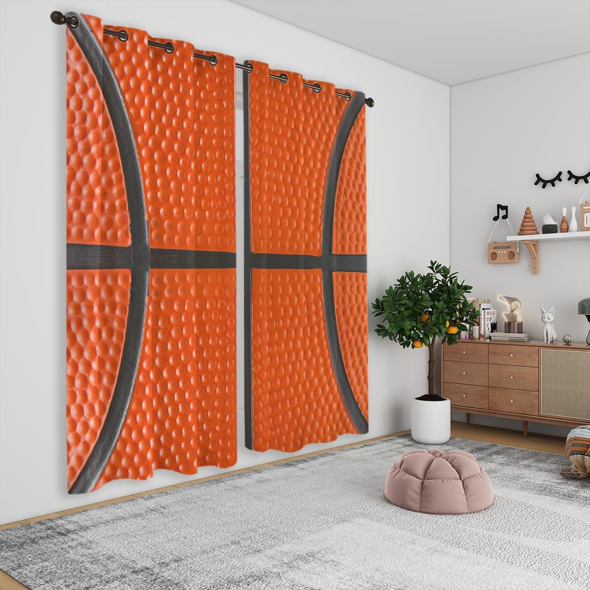 Sports Basketball Ball Blackout Curtains For Girls Boy Home Decor Surface Textur