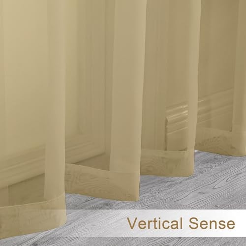 Sheer Curtains 96 inches Long 2 Panels, Light 42″W x 96″L (Pack of 2) Gold