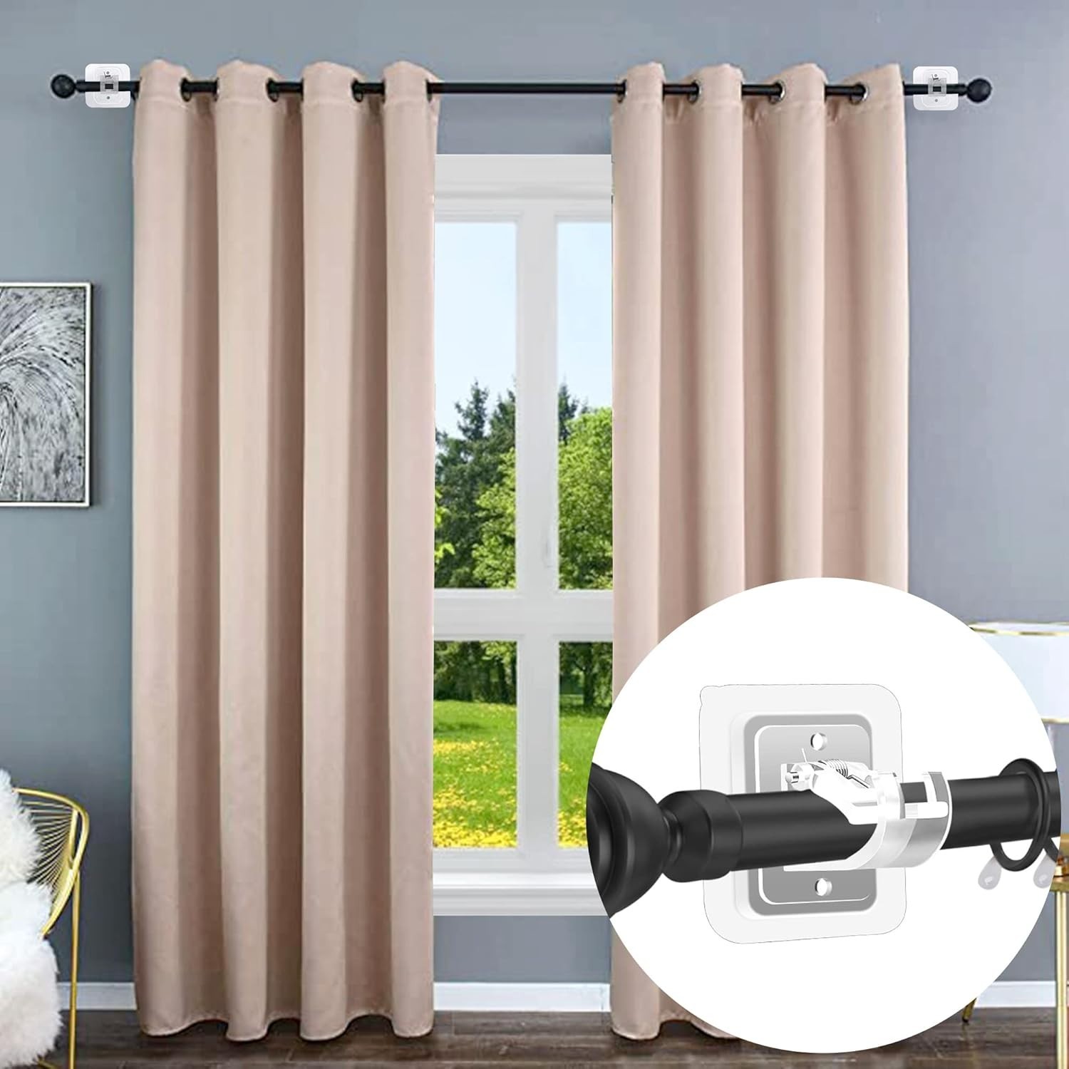 Self Adhesive Transparent Curtain Rod Brackets Set for Bathroom and Home