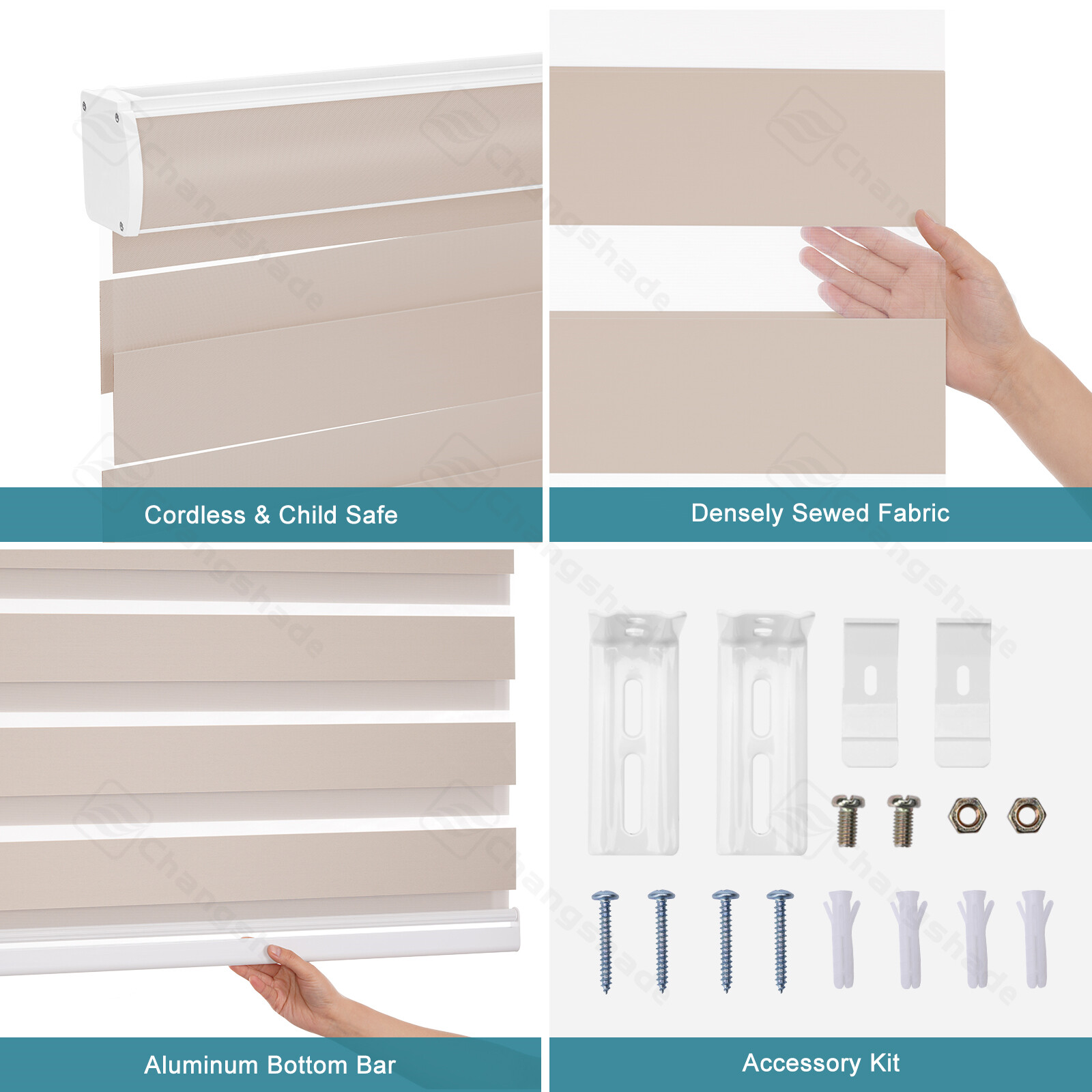 Customized 85% Blackout Cordless Dual Layer Roller Blinds Zebra Shades