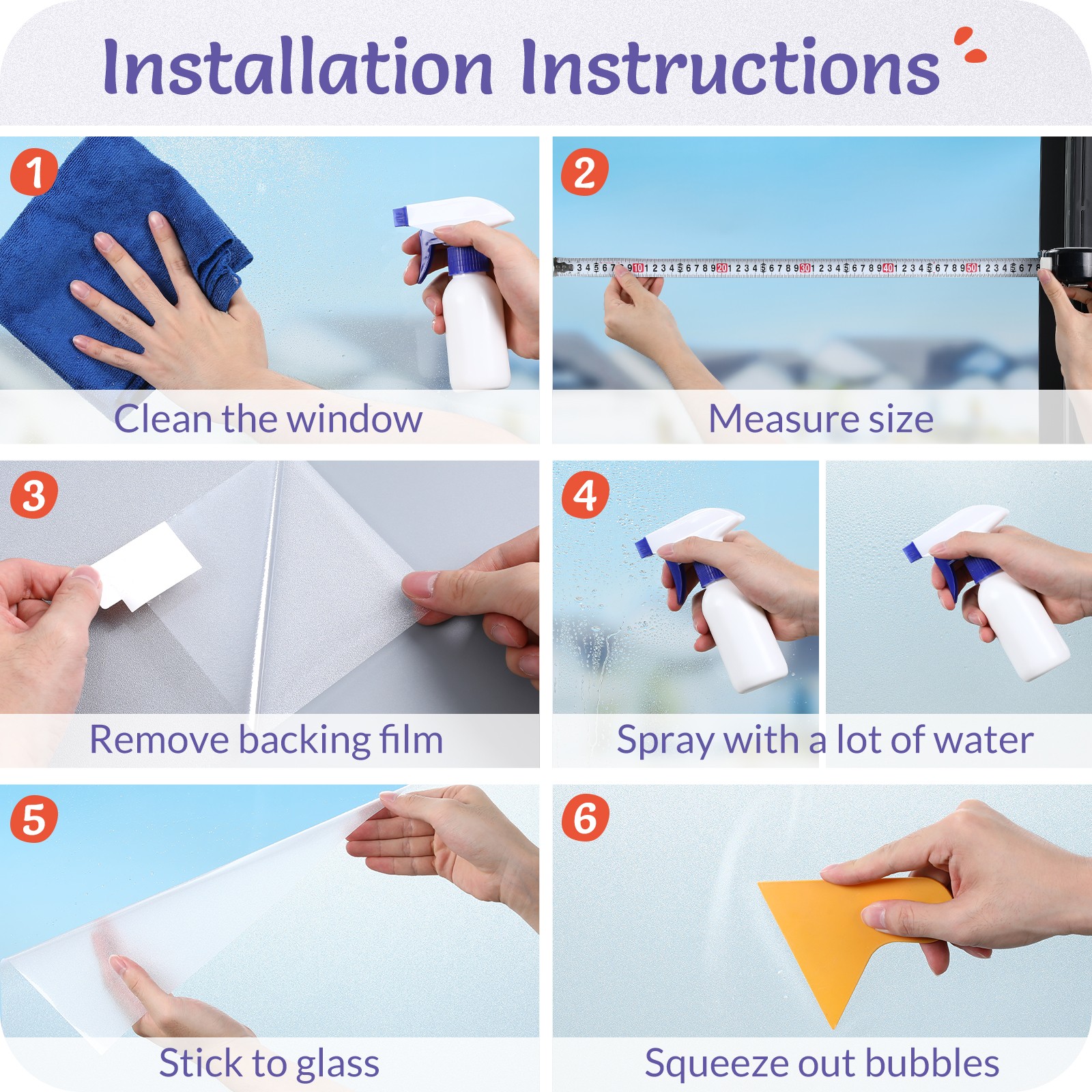 Pigo Window Privacy Film Frosted Static Cling Glass Sticker Opaque Pure White