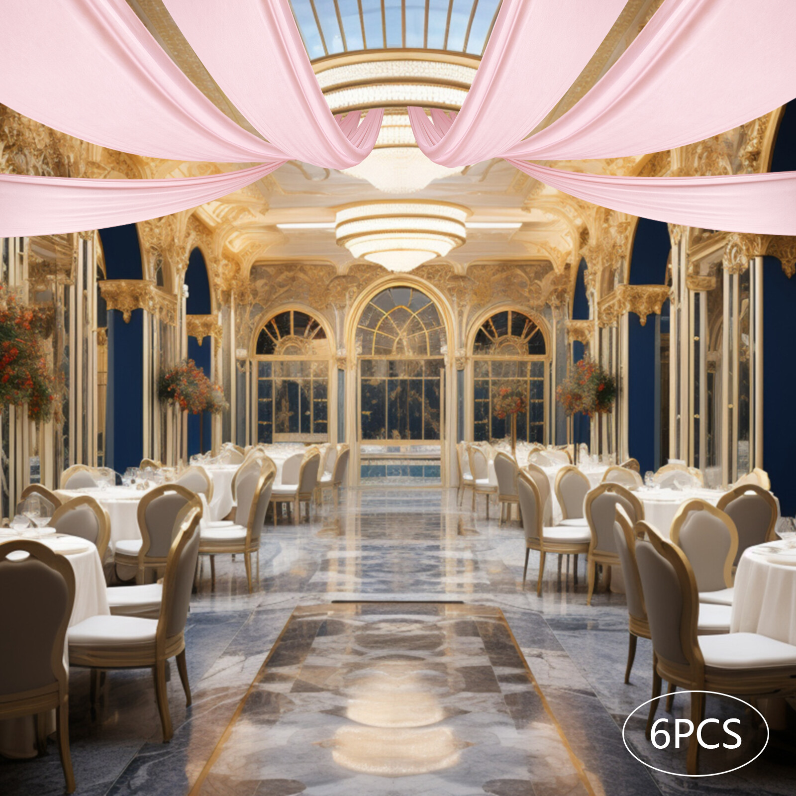 6PCS 5x30FT Ceiling Drapes Ceiling Draping Backdrop Curtains for Party Wedding