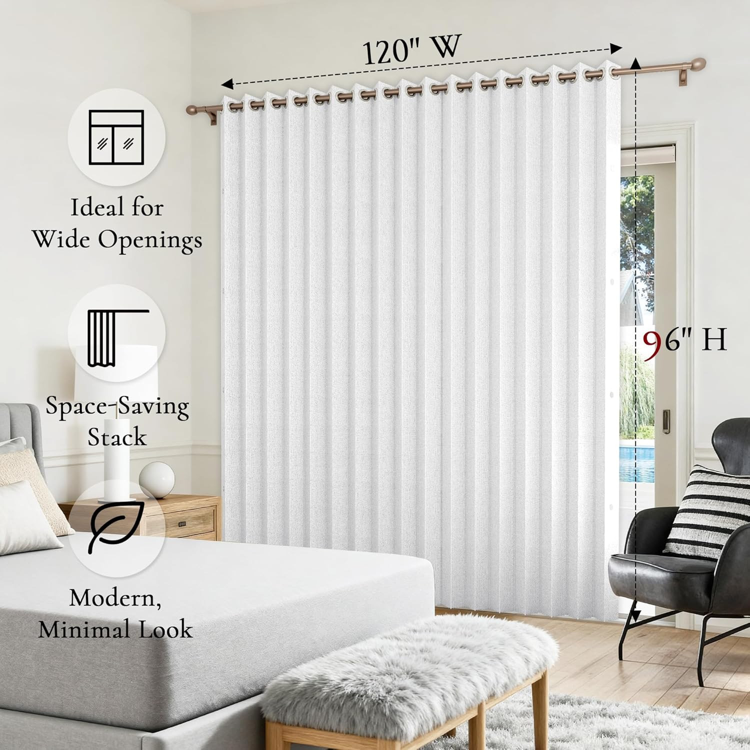White Vertical Pleated Shades for Sliding Doors – 1 Panel W120 x L96
