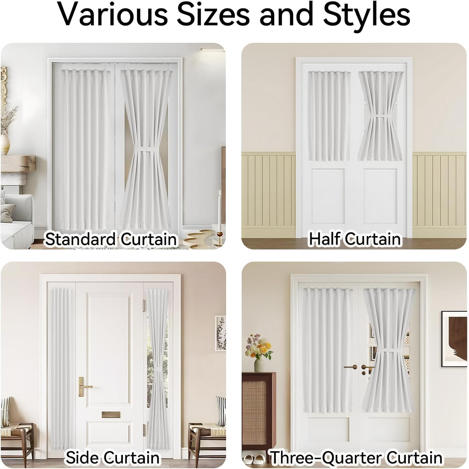 Rodless Self-Adhesive French Door Curtain, Light Filtering, 25×72, Greyish White