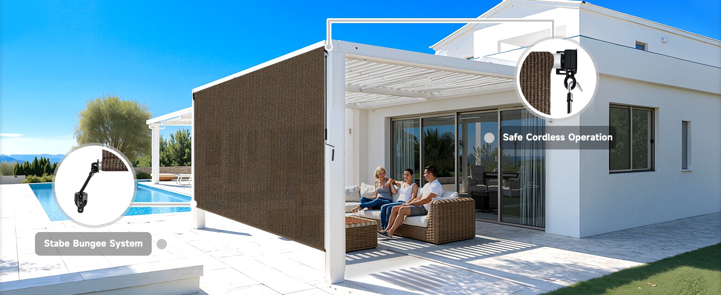 Outdoor Roller Shades for Patio, Mocha 10′ W x 8′ H Cordless Patio Shades Roll