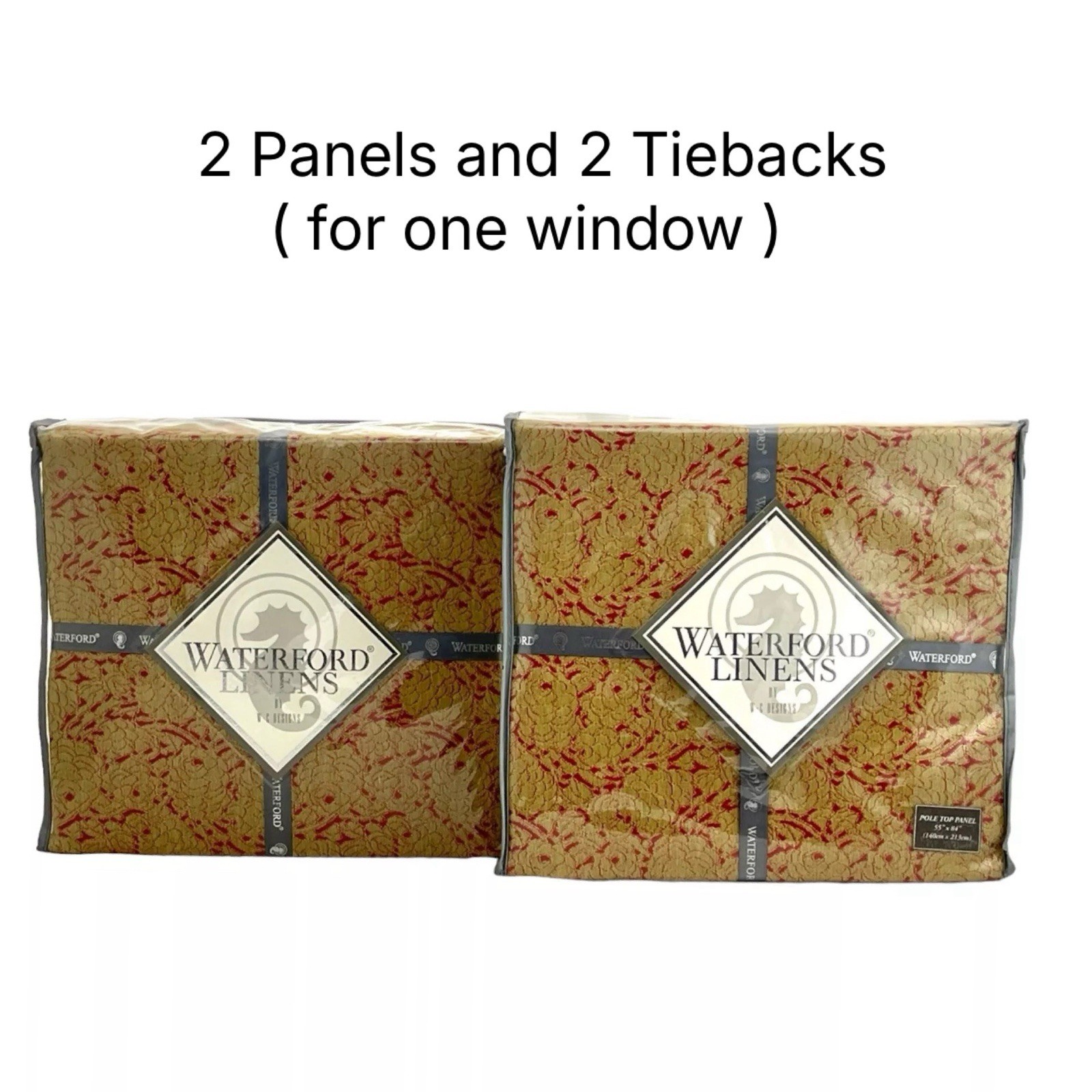 Waterford Shandon 2 Window Panels & 2 Tiebacks RUBY / GOLD