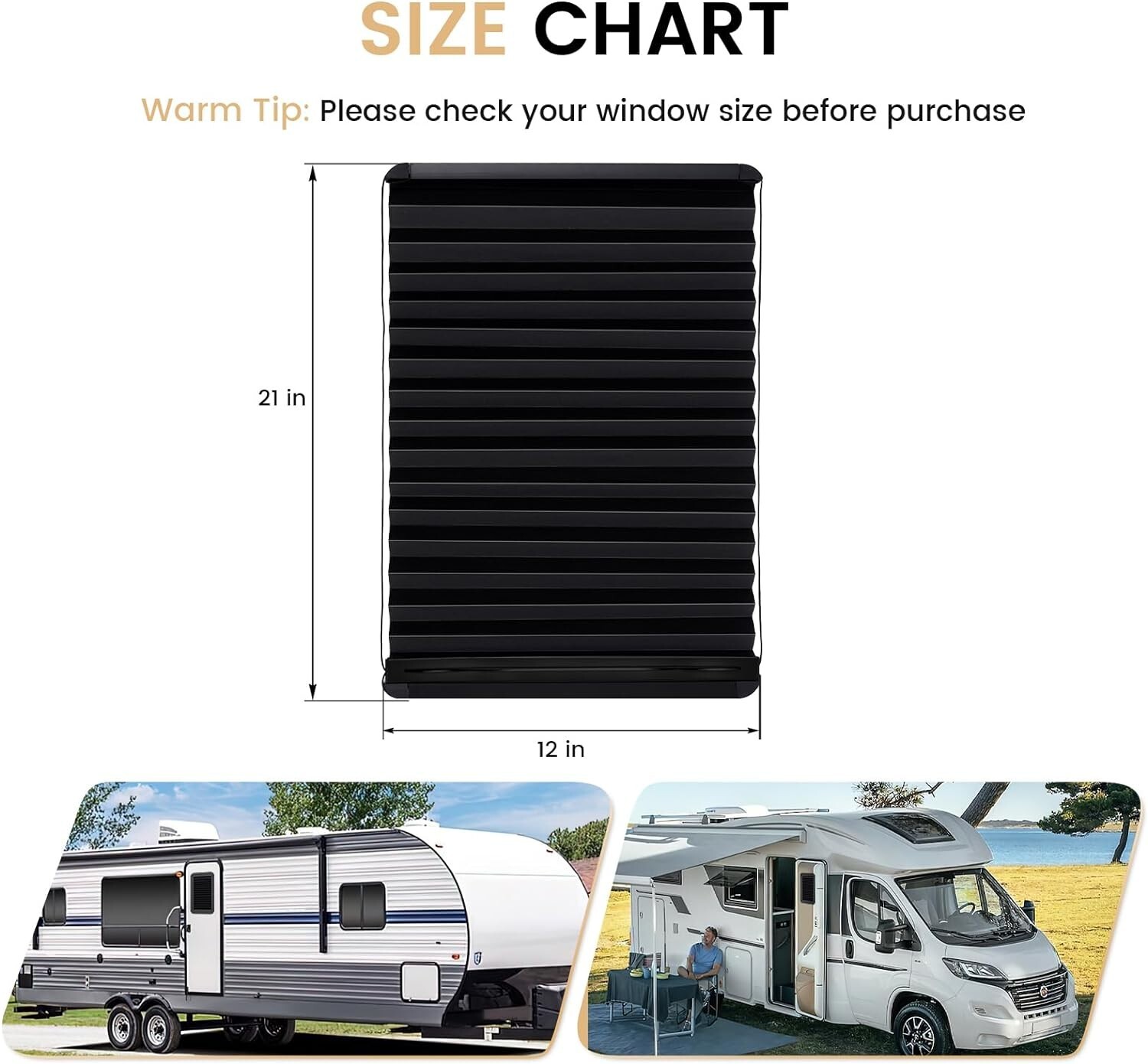Thin Shade Ready RV Entry Door Window Lippert Prepped 12”x21” Pleated Blinds