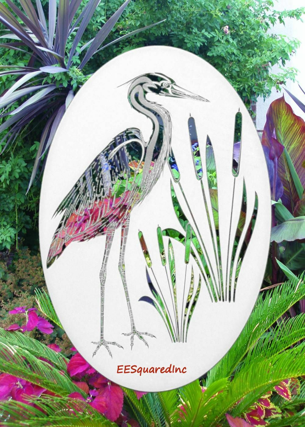 Egret Left Static Cling Window Decal OVAL 21×33 Bird Decor for Glass Doors