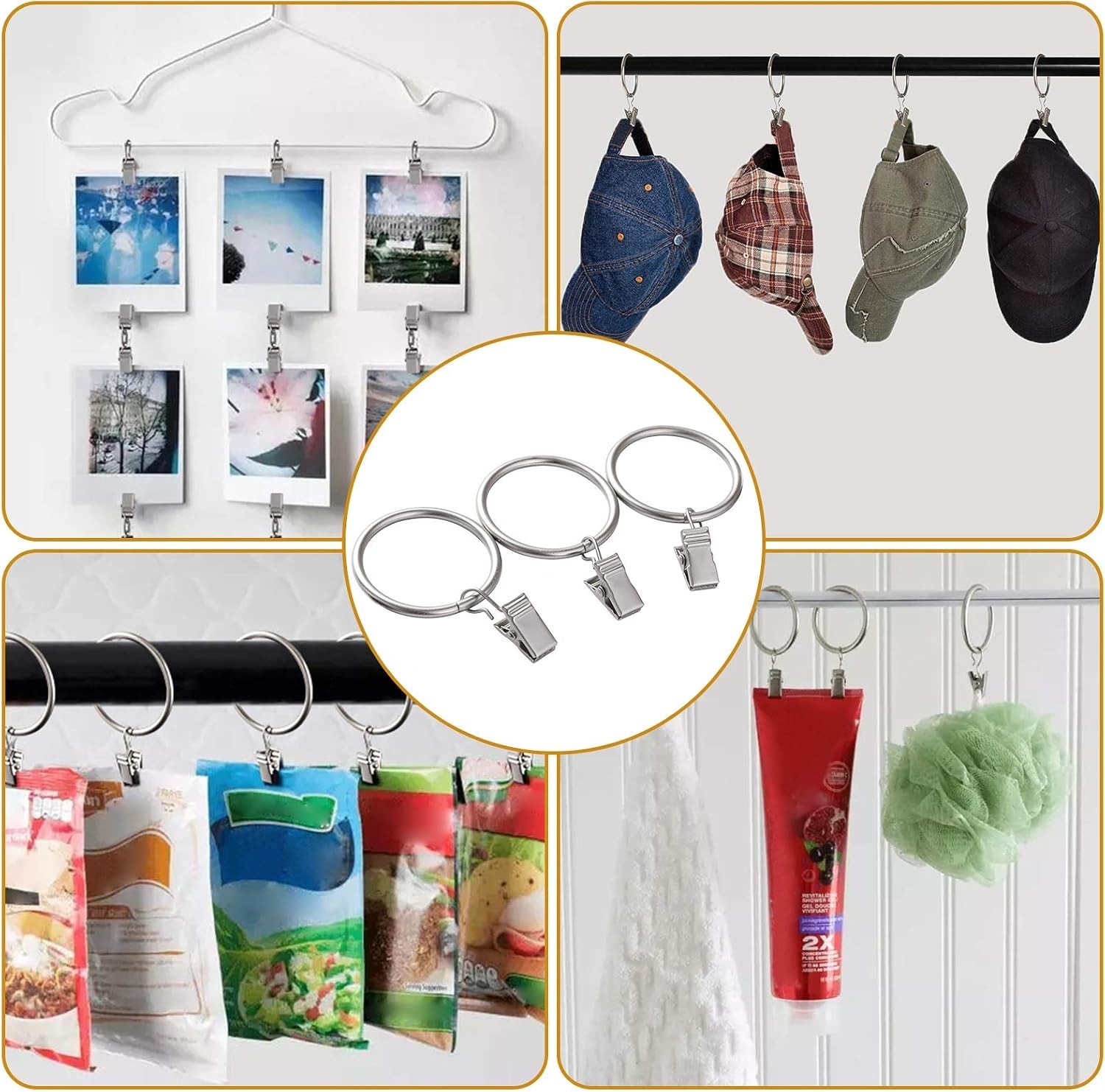 44 Pack Curtain Rings with Clips Hooks 1.5 inch Rustproof Matte Metal Stainle…