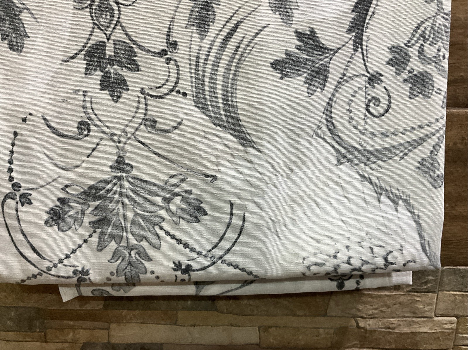 2 – Laura Ashley Tregaron Damask Cotton Curtain Window Panels Gray Bird 37 x 84”
