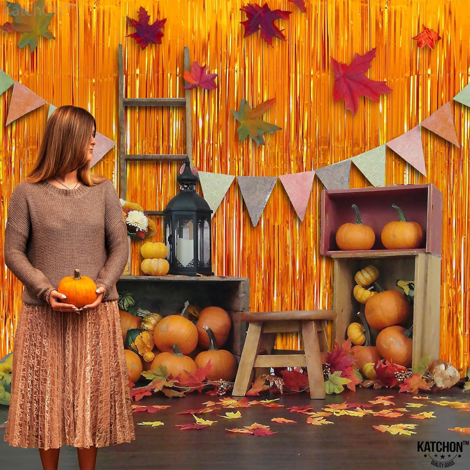 , Xtralarge Orange Fringe Backdrop Curtain – 3.2X8 Feet, Pack of 2 | Orange Stre