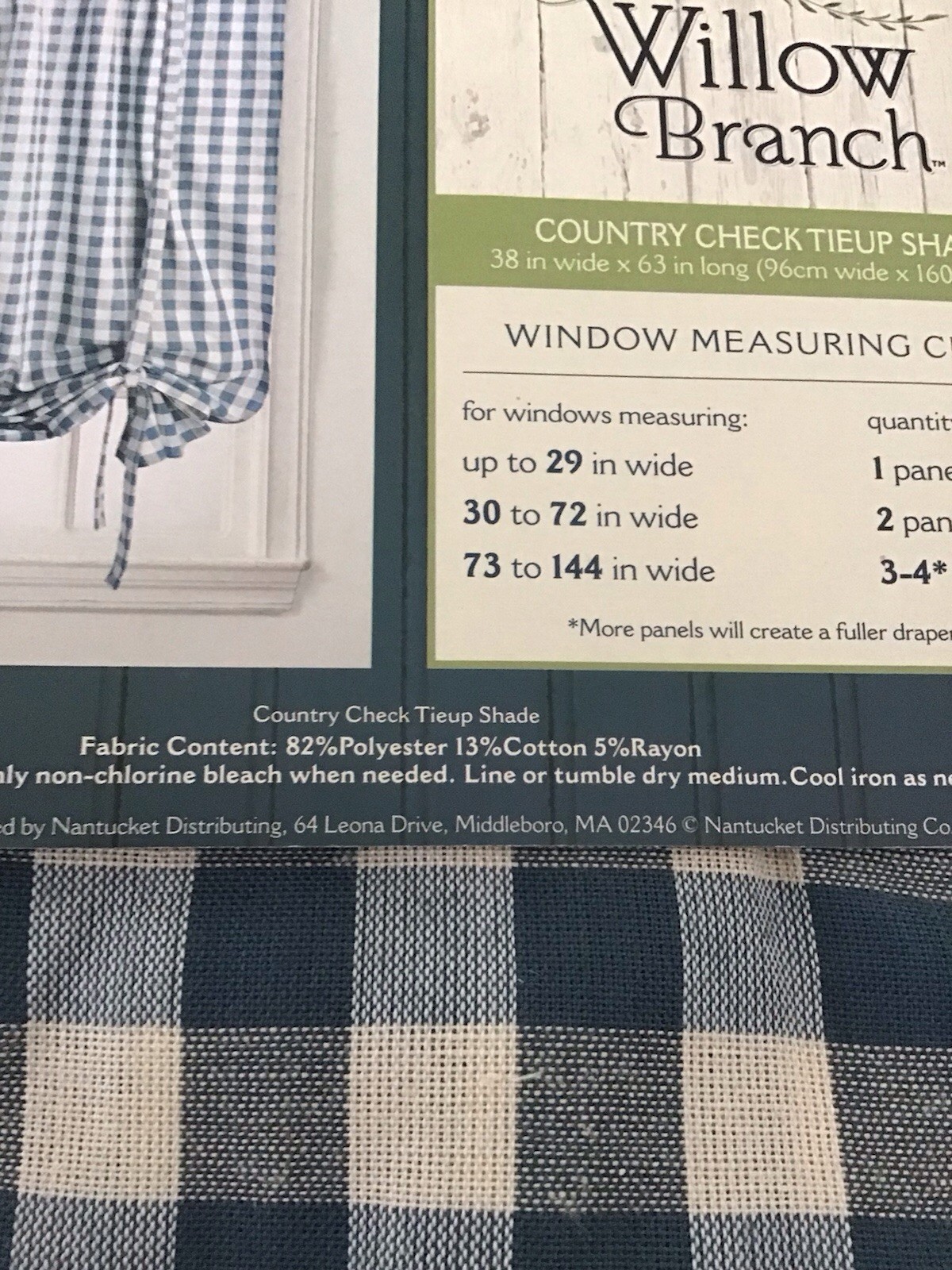 Willow Branch Tie-Up Window Shade Buffalo Check Country Farmhouse Check 38×63″