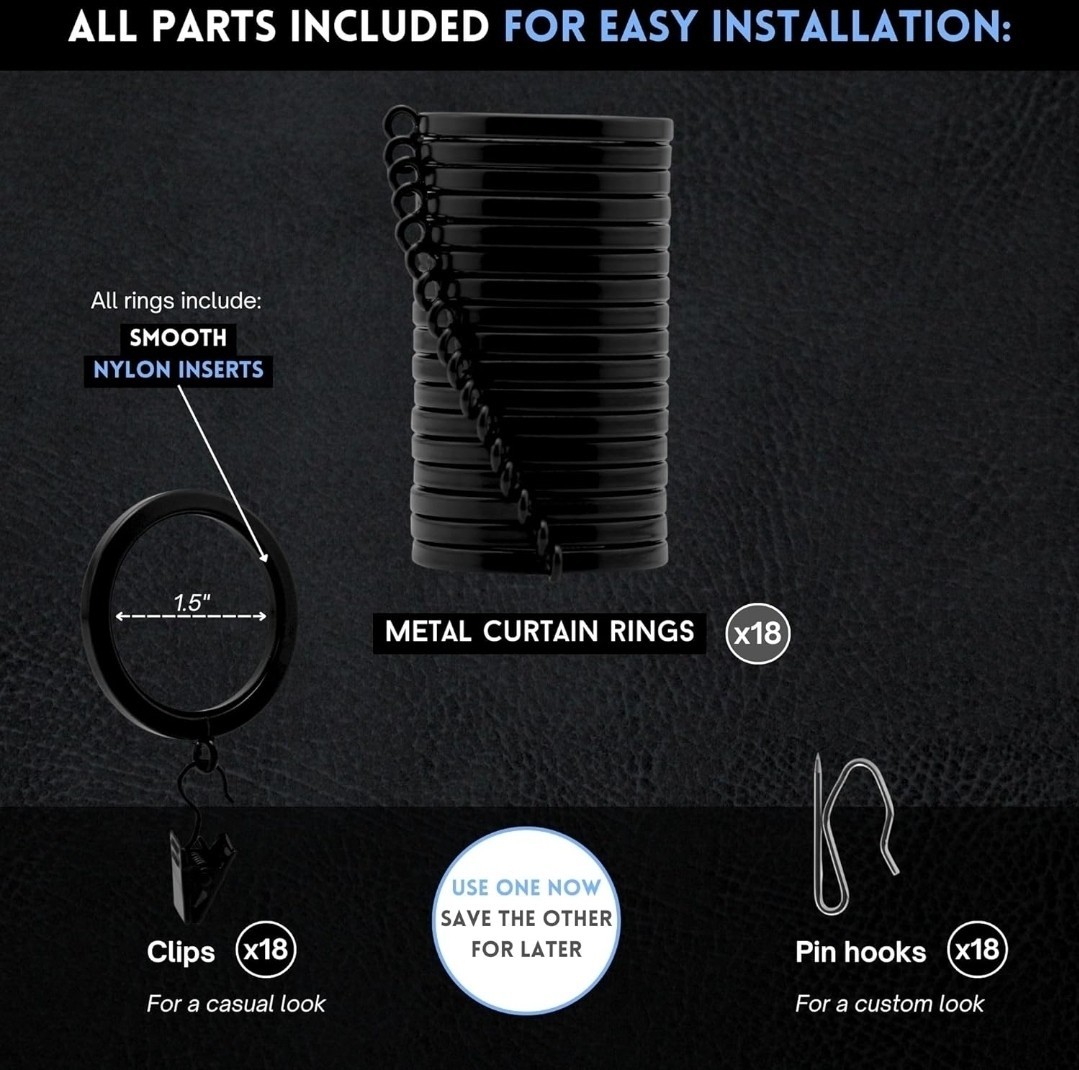 BlastHome® Luxury Curtain Rings – Premium Metal with Quiet, Smooth Nylon Inserts