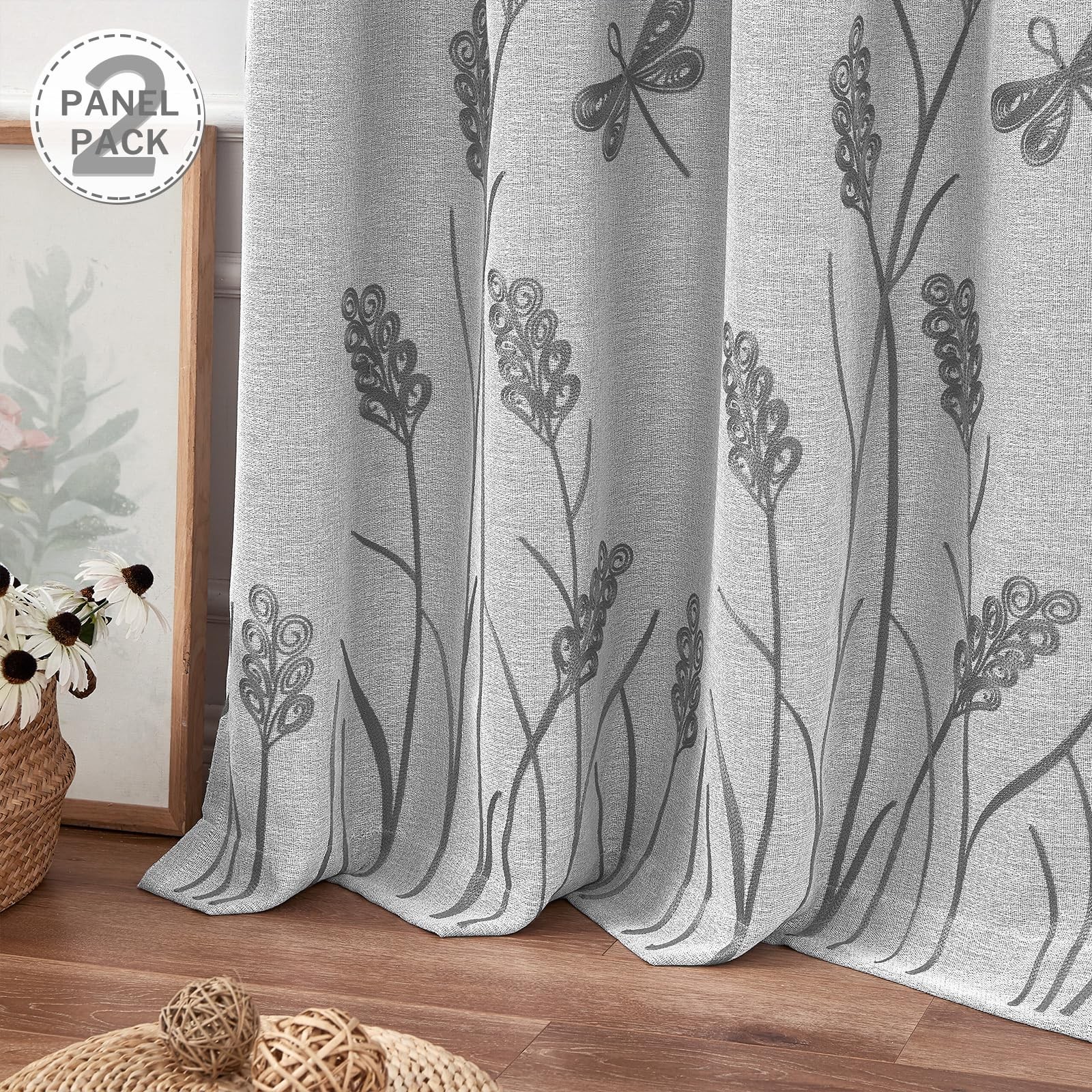 Melodieux Wheat Embroidery Linen Textured Curtains For Living Room Bedroom