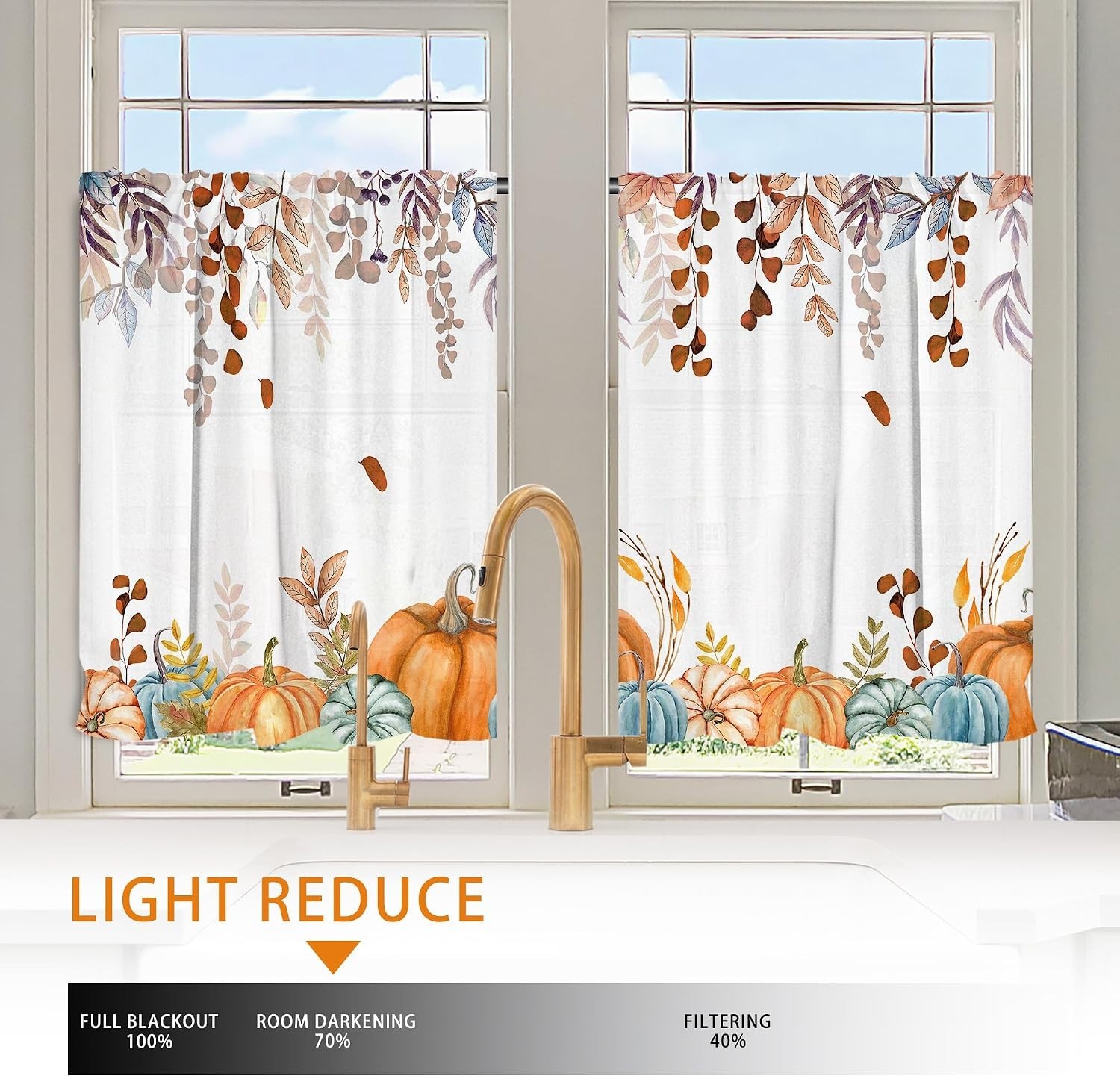 Elegant Light Filtering Fall Curtains – Set of 3 for Kitchen & Living Room
