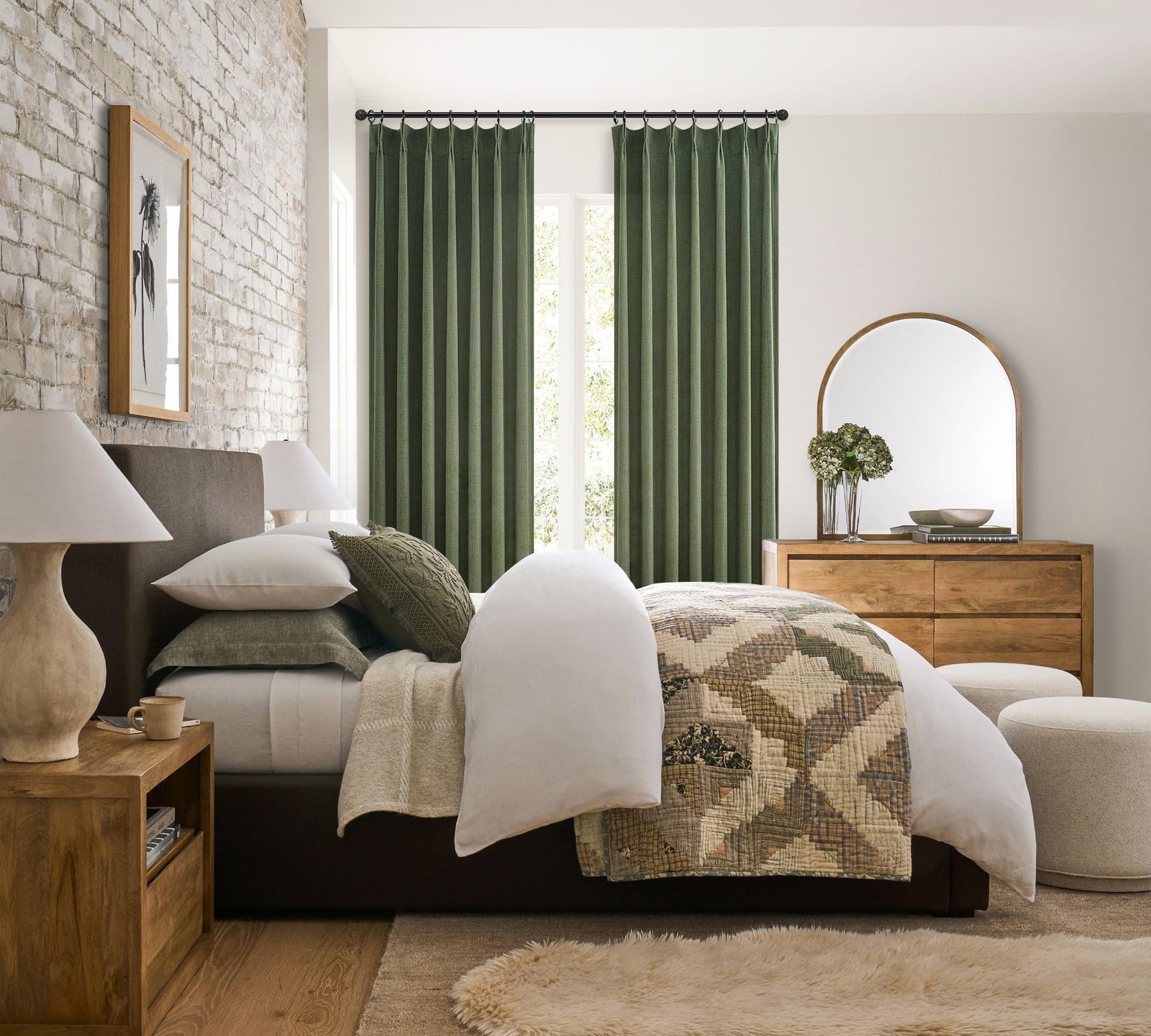 Olive Green Linen Curtains 96 Inches Long 2 Panels Set, Modern Aesthetic Pinc…