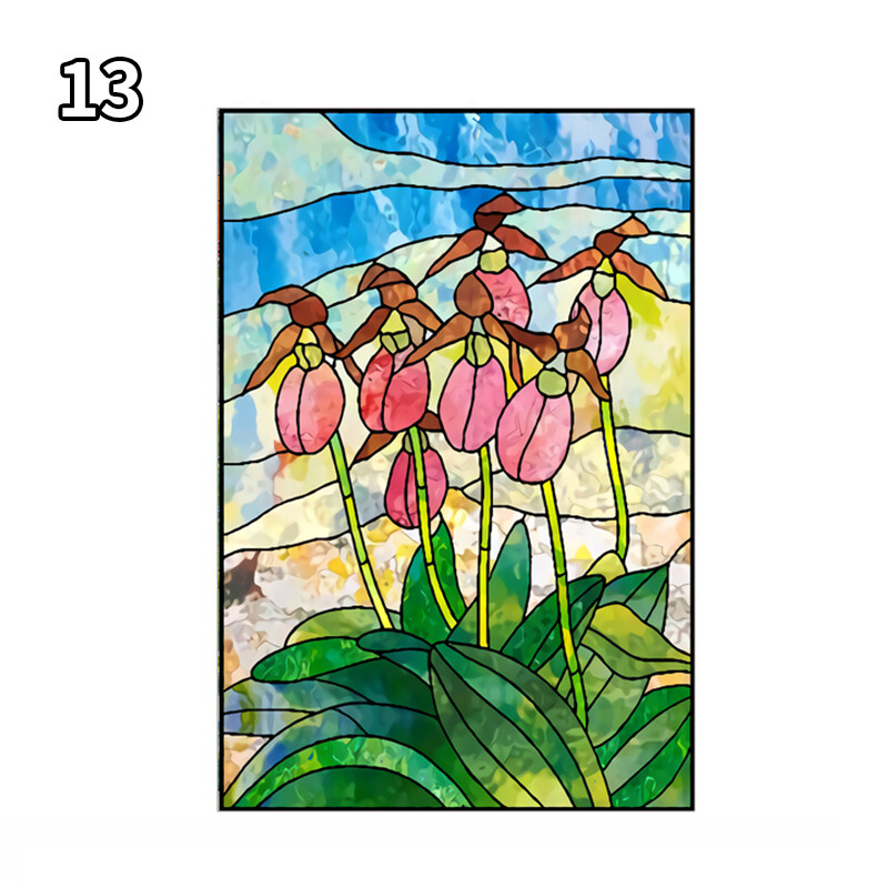 Stained Flower Magnolia Stickers Windows Film Static Sliding Door Decor