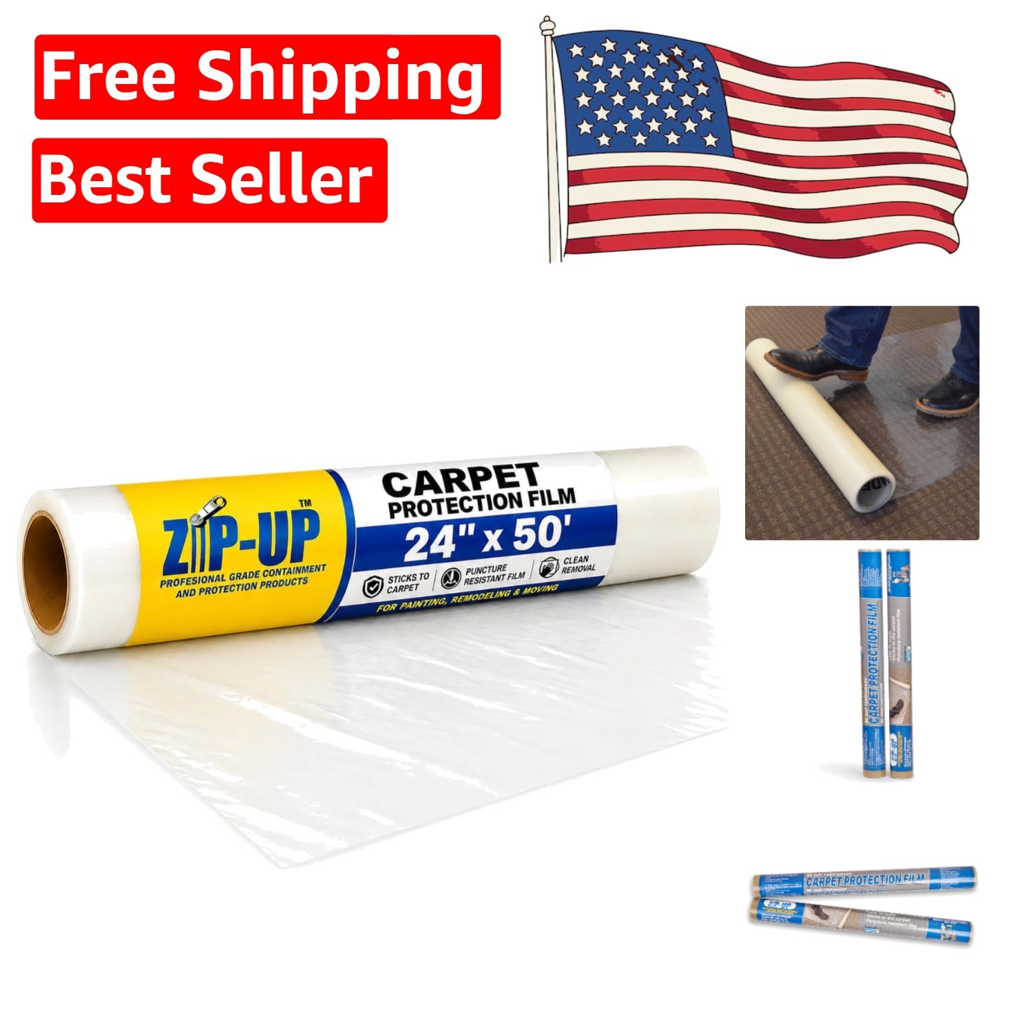 Durable 24″ x 50′ Water-Resistant Carpet Protection Film – Easy Installation