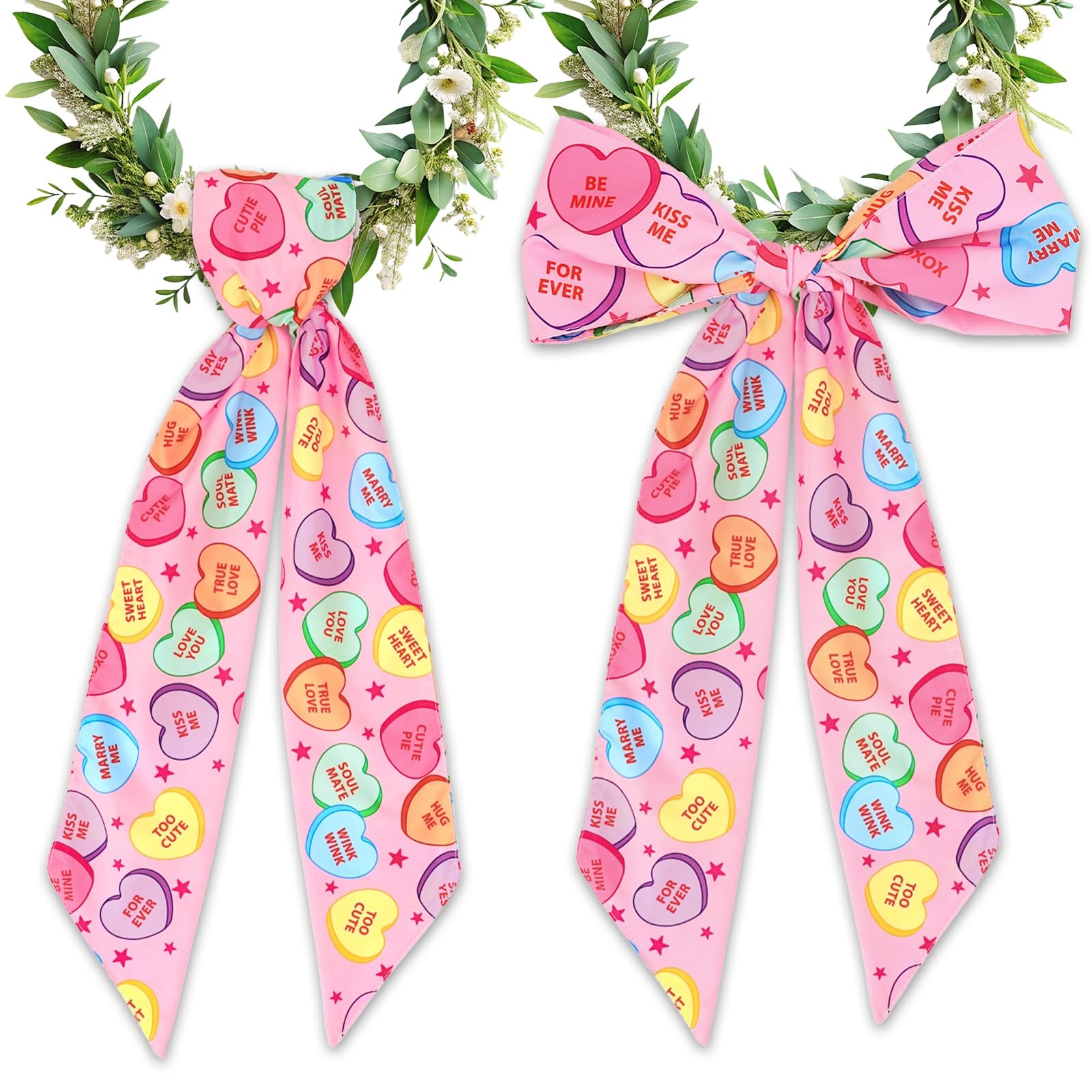 FYSUIMU 2Pcs Valentine’s Day Wreath Sash 55.5 x 4.3 inch, Conversation Heart