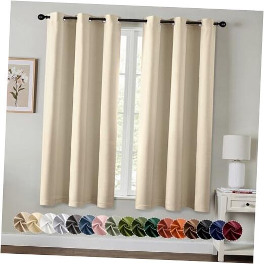 Blackout Curtains for Bedroom Living Room 40″W x 63″L (Pack of 2) Cream Beige