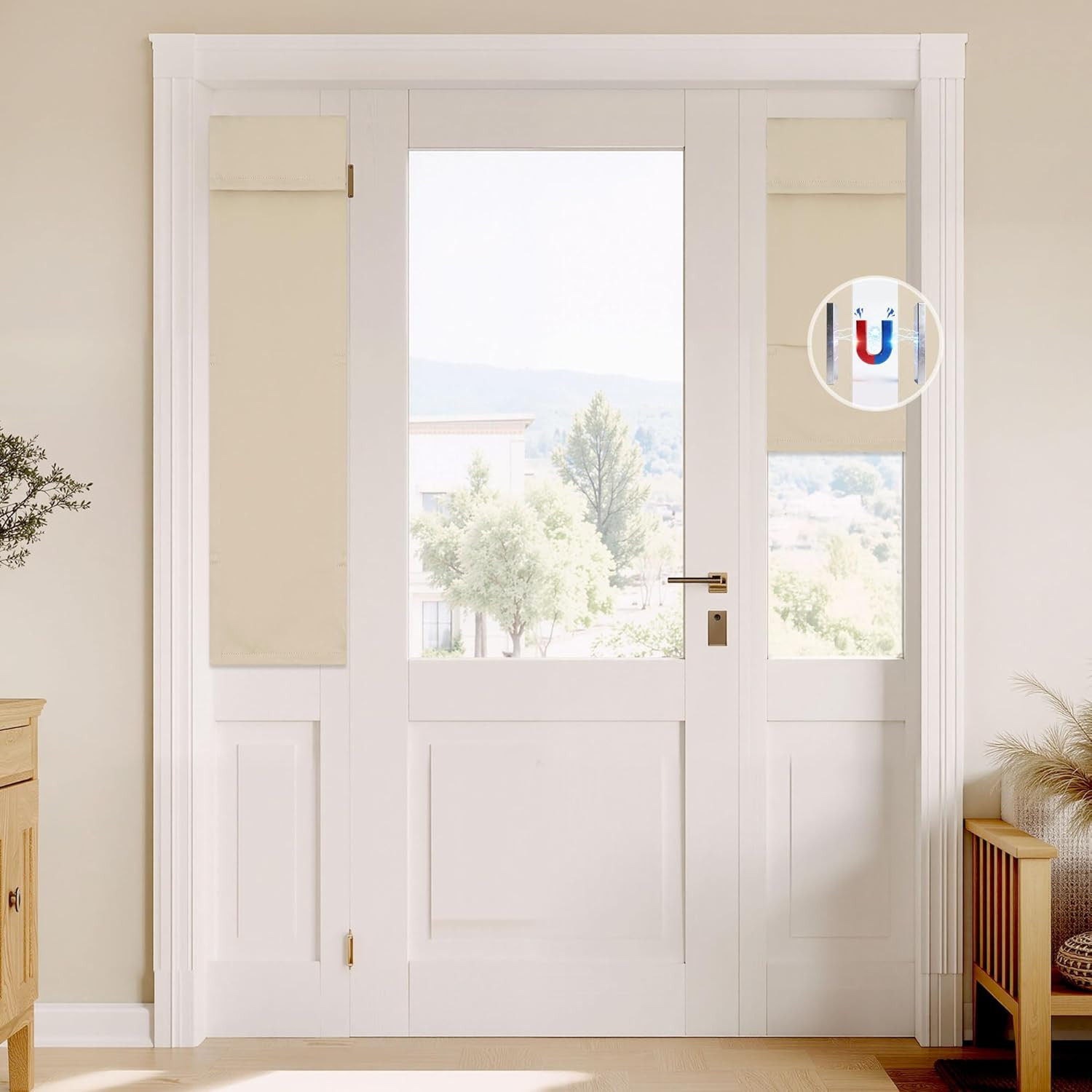 Sidelight Door Window Curtain with Adhesive Strip, Blackout Window Cover for Cla
