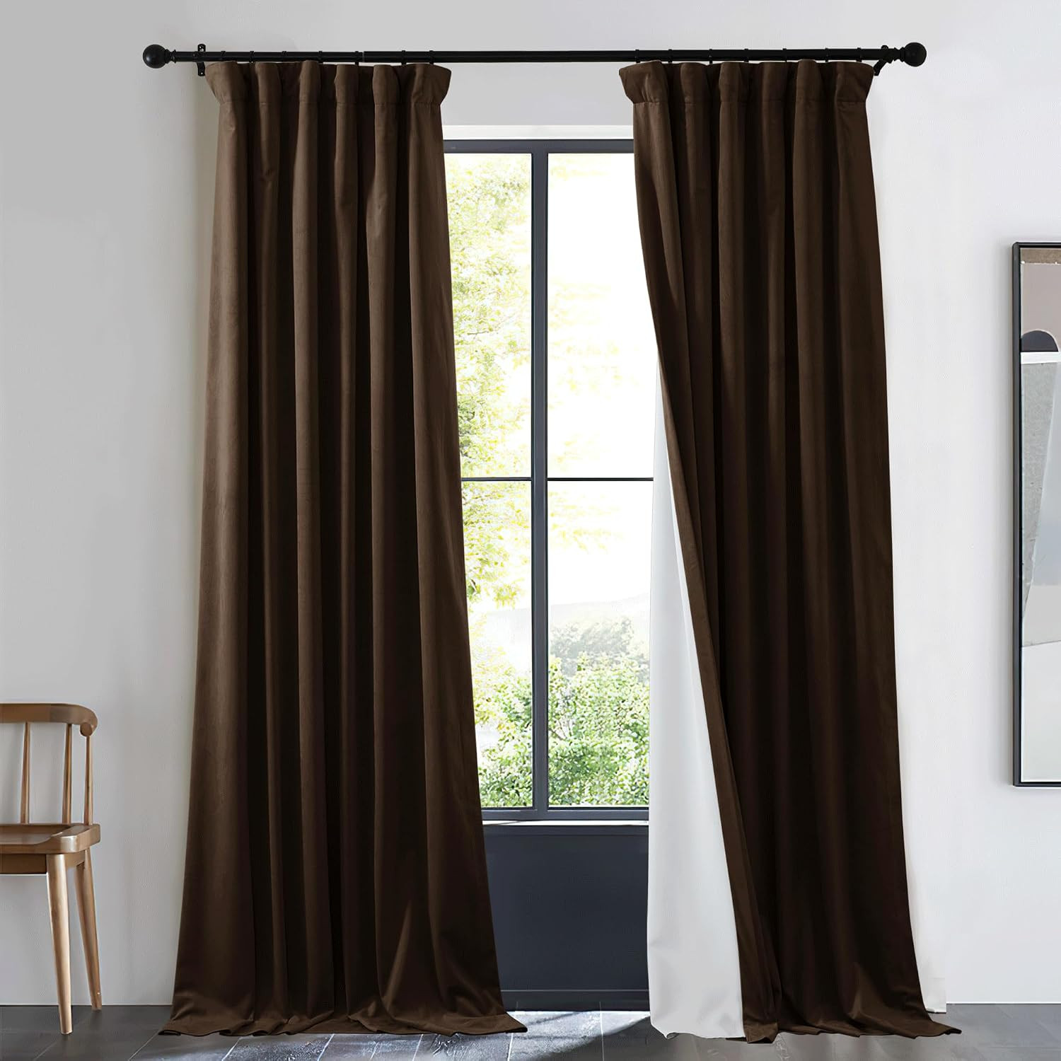 Brown Velvet 100% Blackout Curtain Panel for Living Room & Bedroom, W48xL96