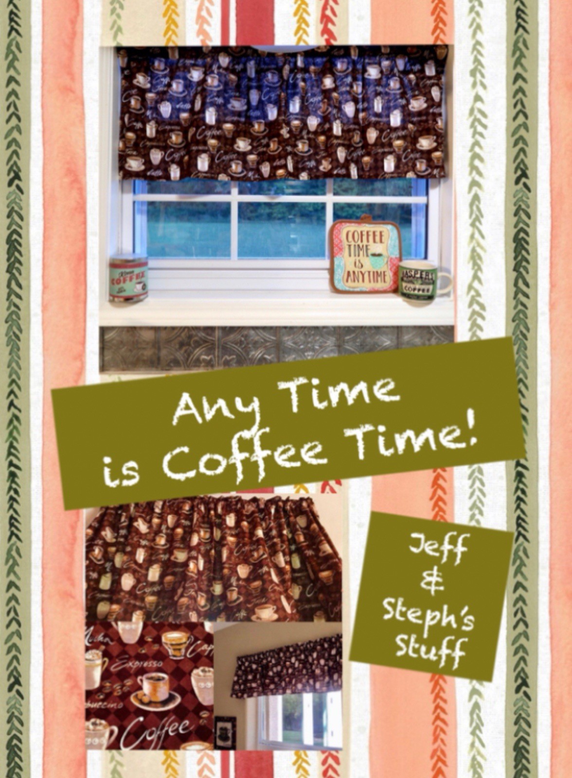 Coffee Shoppe Window Curtain Valance 43″W 14”L, Home Decor, Gift Idea