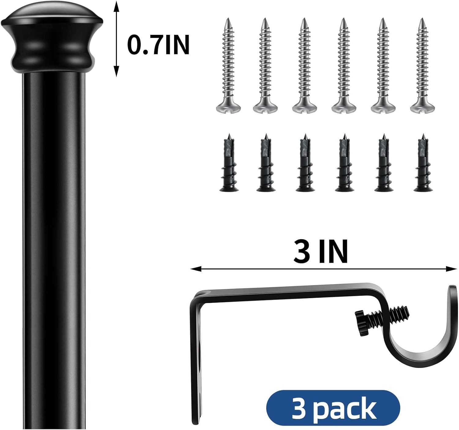 Small End Design Adjustable Curtain Rods 30-116″ – Heavy Duty Black Steel Set
