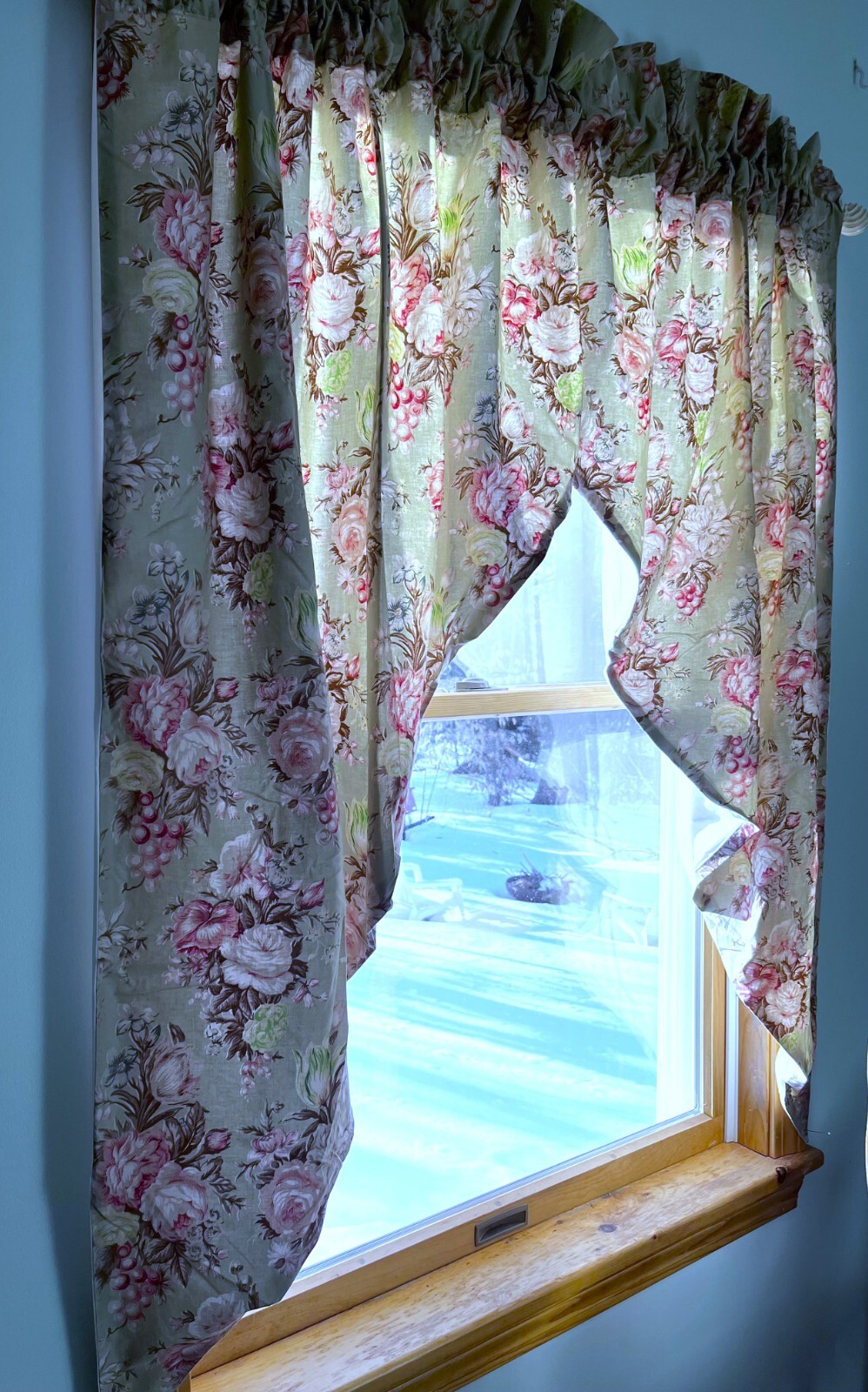 JC Penney Cabbage Rose Cottage Floral Light Filtering Lined Rod Pocket Swags EC