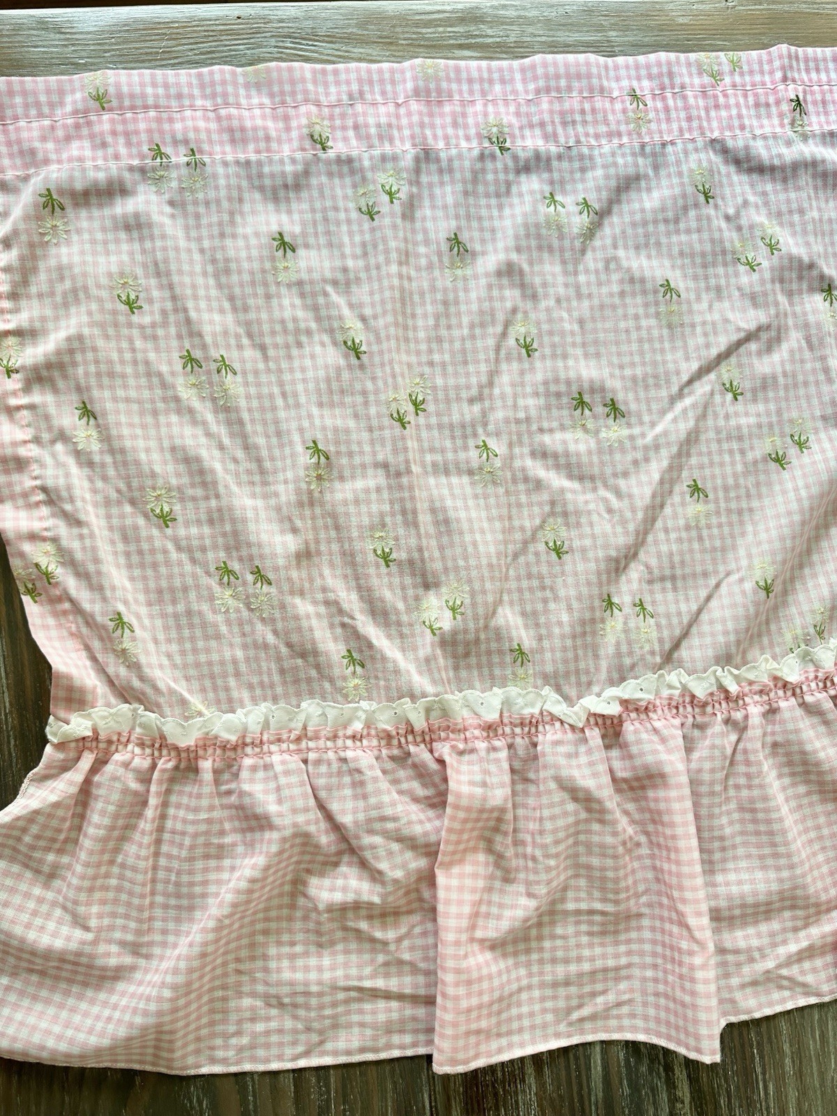 Set of Three Vintage Sears Pink Gingham Cafe Curtain Panels 40”x 24”