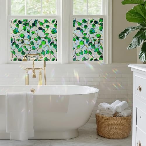 Rainbow Window Privacy Film,Heat Control,UV Blocking,Anti 17.5*78.5 Green&blue
