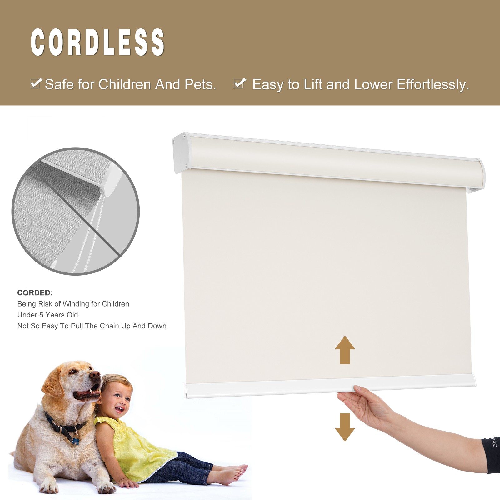 Changshade 100% Blackout Cordless Window Blinds Roller Shades Room Darkening