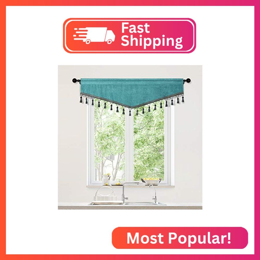 ELKCA Double-Sided Chenille Window Curtains Tier for Kitchen Turquoise Ascot Val