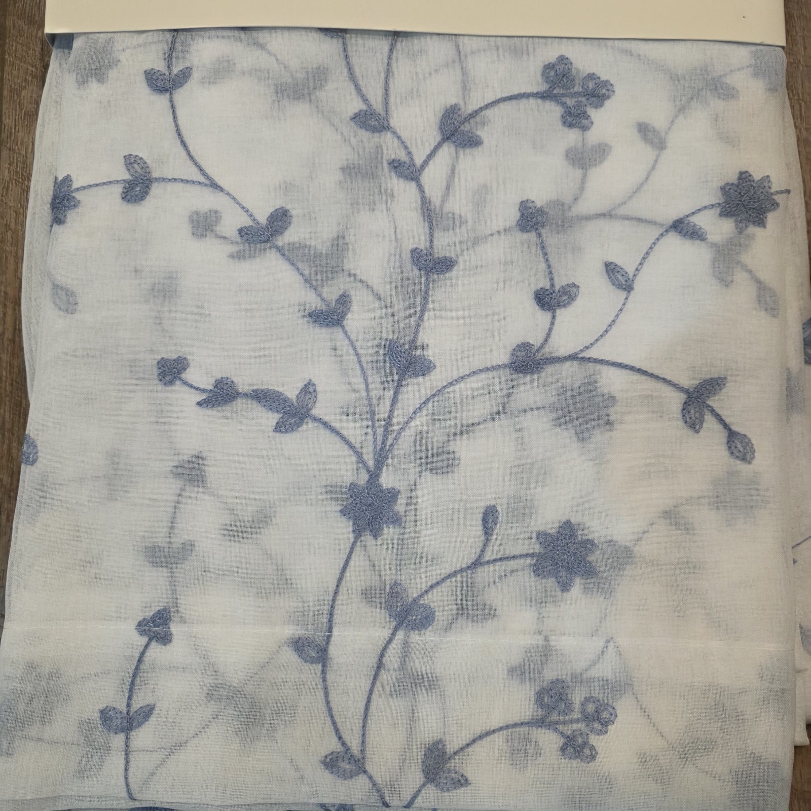 Laura Ashley Sheer Curtains Set of 4 38×96 Blue Floral Embroidered Panels