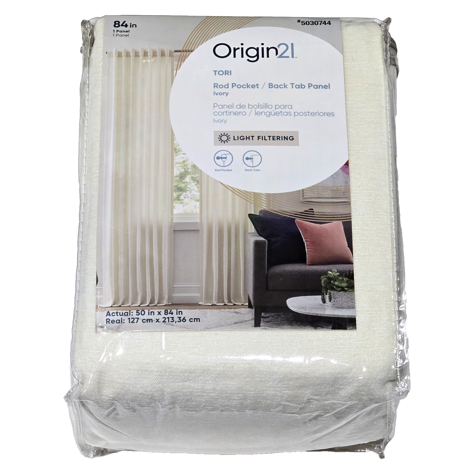 Origin 21 Tori 50x84in Rod Pocket Back Tab Panel Ivory Light Filtering 5030744