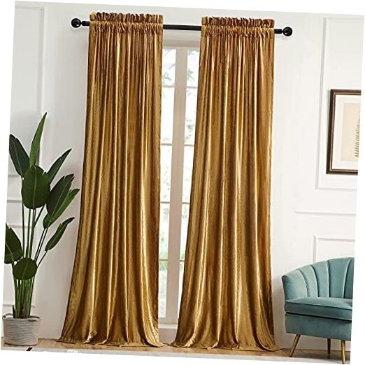 Curtains 96 inch for Living Room Velvet Blackout 52″W x 96″L (Pack of 2) Gold