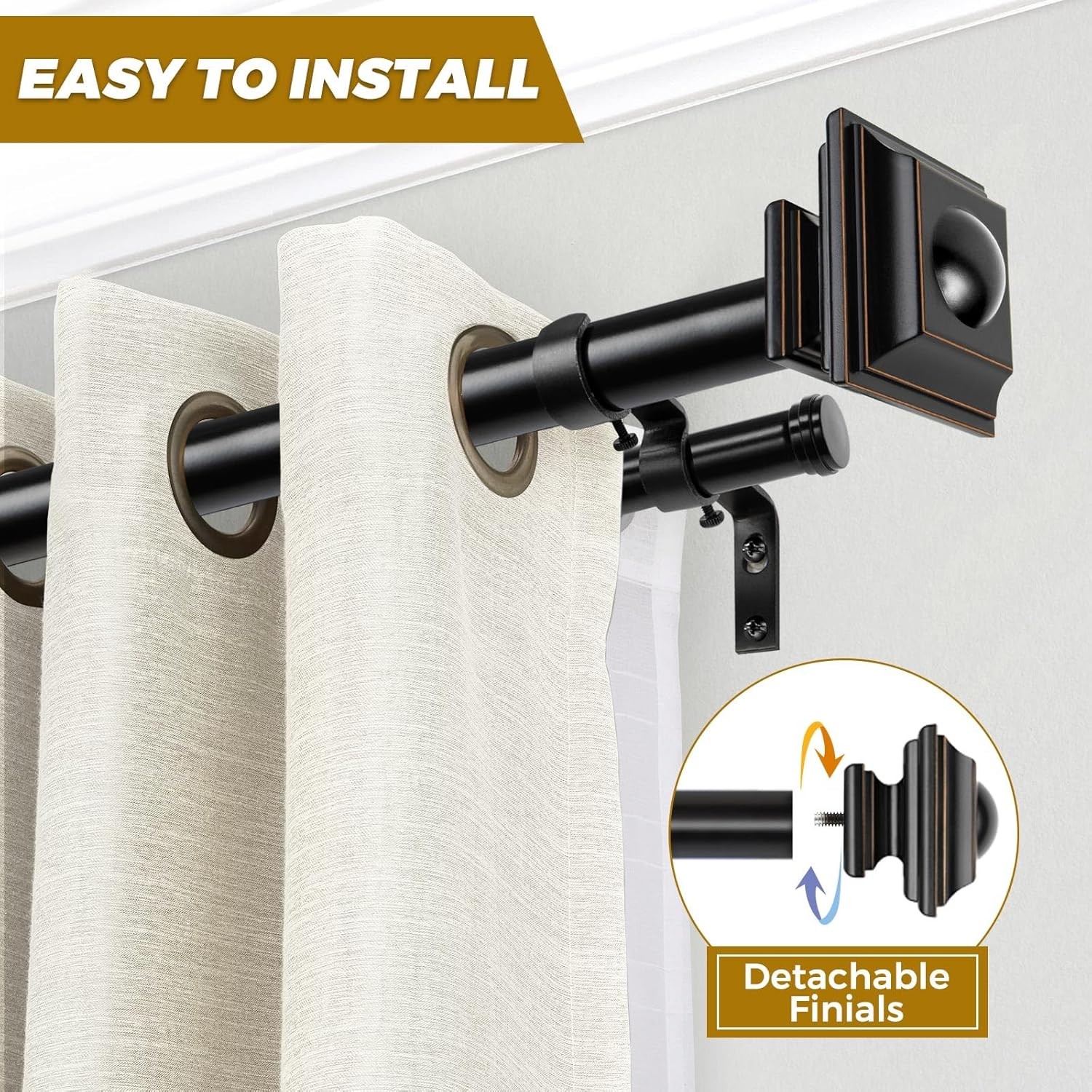 1-inch double curtain rod,adjustable length range from 72 to 144 inches