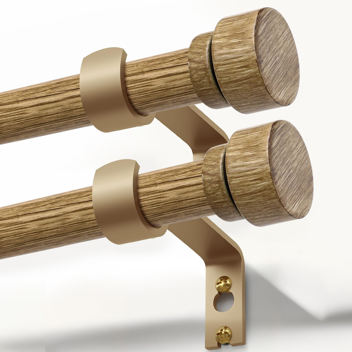 2 Pack Adjustable Weathered Wood Curtain Rods 72-144″ for Home Decor