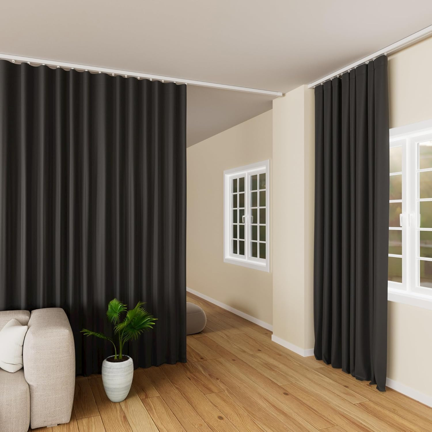 Room Divider Curtains, Blackout Ceiling Track Curtains with Hook Sound Proof Flo