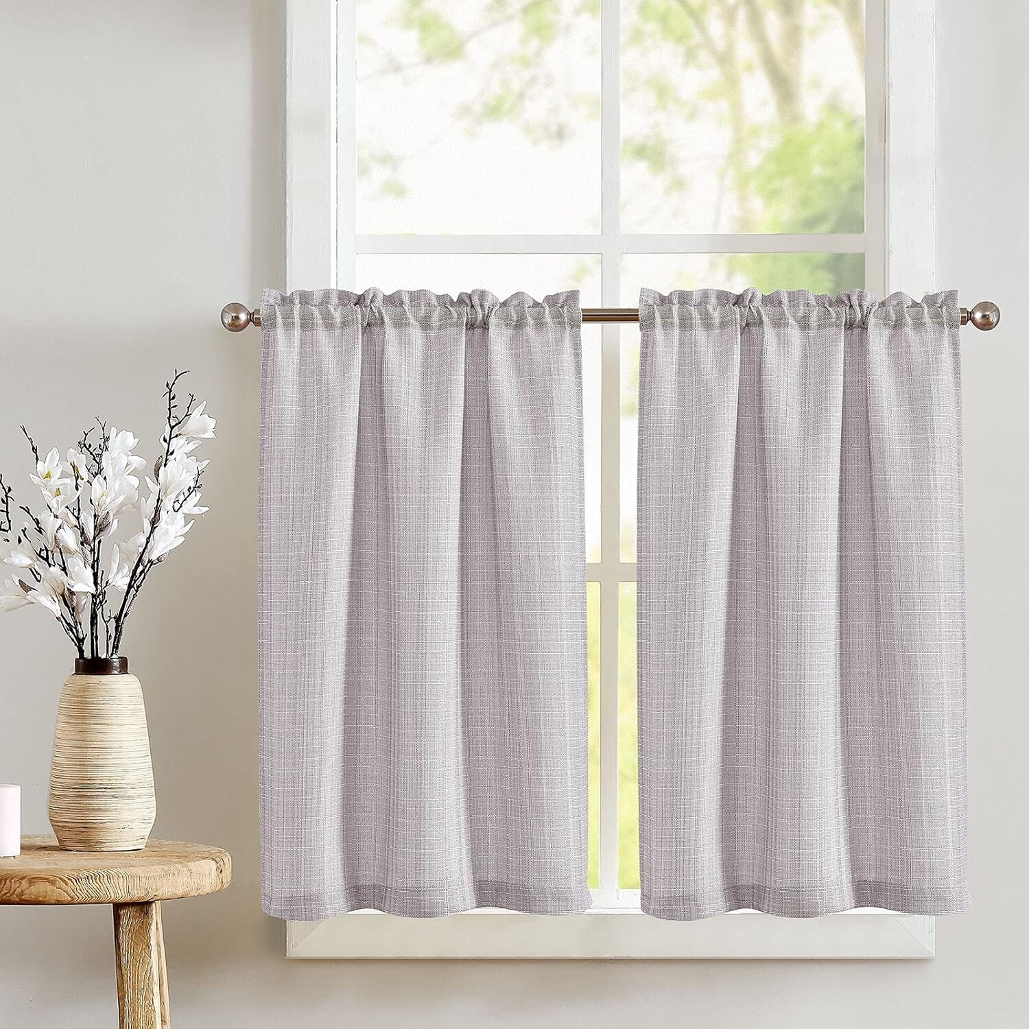 jinchan Kitchen Curtains 24in Linen Textured Cafe Tier Curtains for Living Room