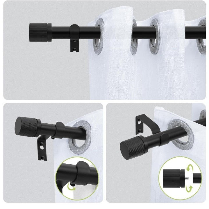 HTZON Black Curtain Rods for Windows 72 to 144 Inch:Modern Decorative …….286