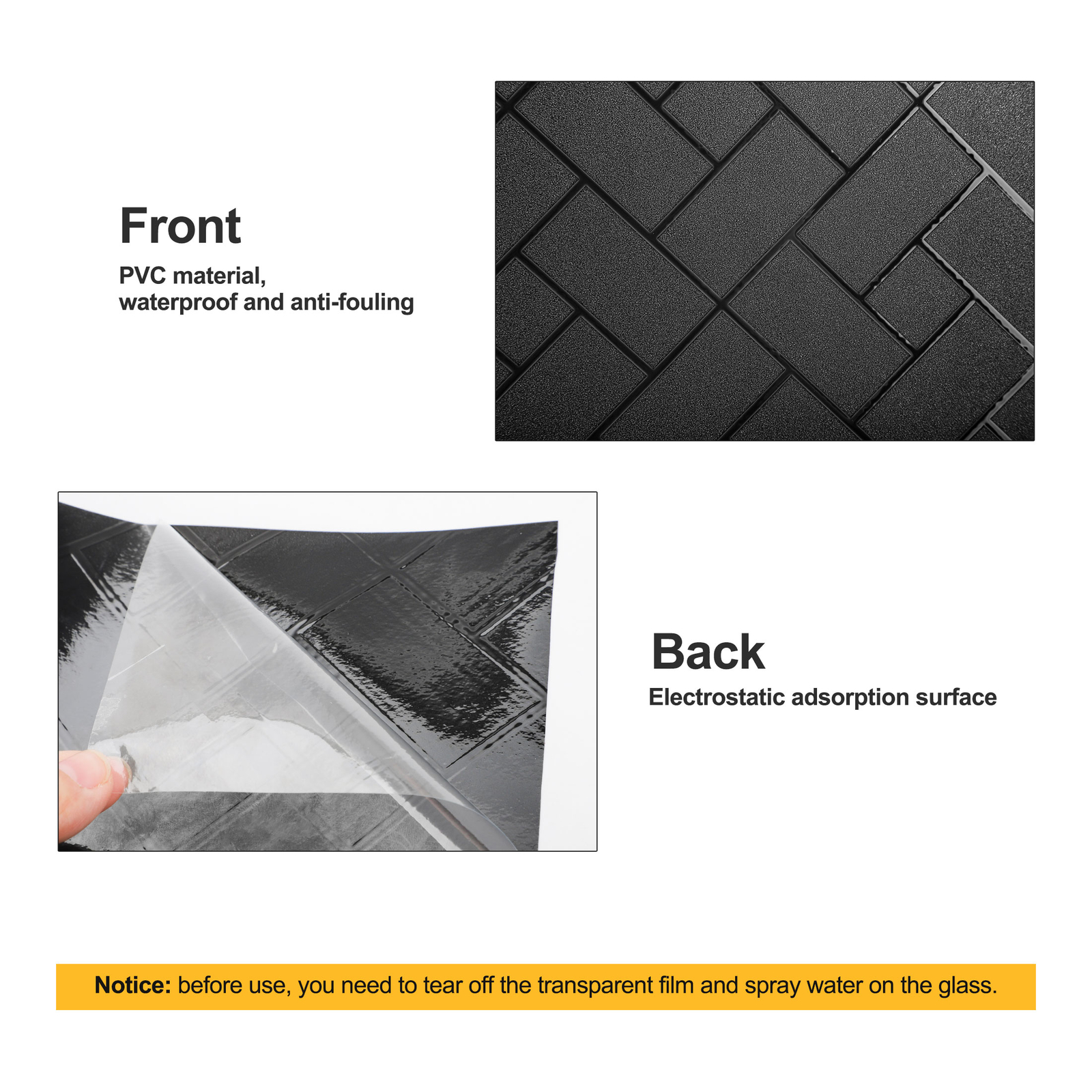 17.7×78.7inch Black Diagonal Grid Window Film Static Cling Privacy UV Heat Block