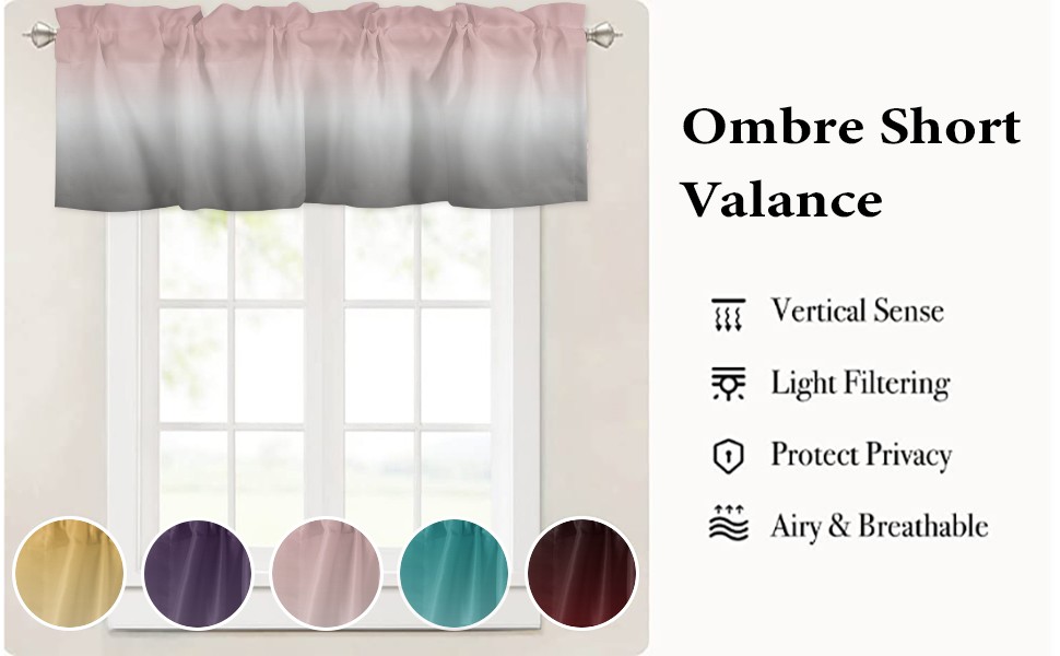 Windows Valances Curtain Pink and Grey Ombre Kitchen Valances Rod Pocket