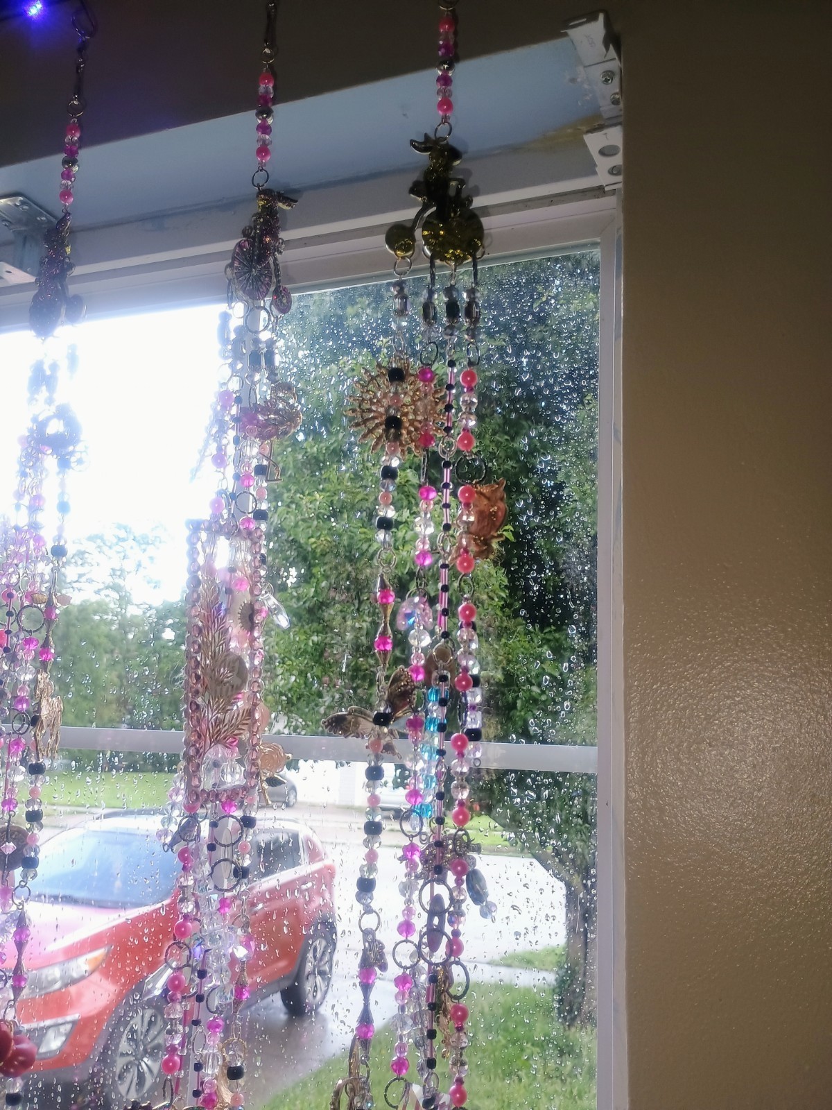 Bicycle Bunny Crystal Curtains With Charms, Set Of 7