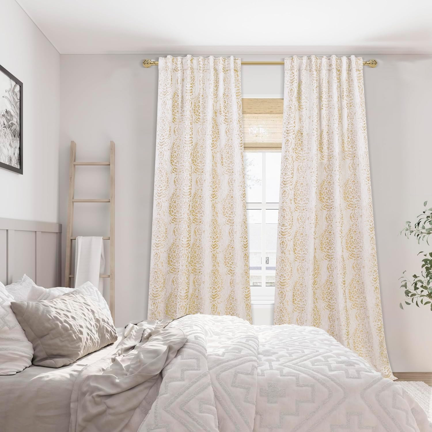 Elegant Damask Pattern Back Tab Curtains by Mrs. Naturall – Stylish Home Decor